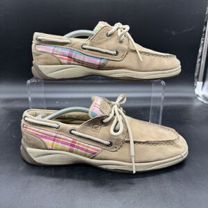 Sperry Top Sider Size 5.5M Intrepid Girls Pink Blue Plaid Loafers YG41003A GUC